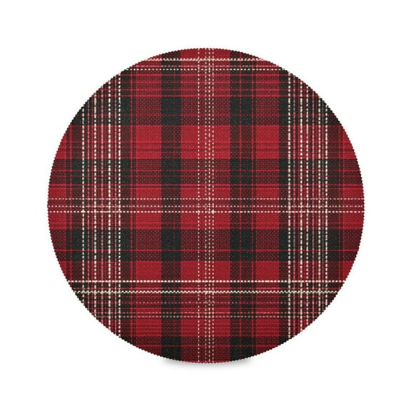 Round Placemat Heat Resistant & Wrinkle-Free Dining Table Decor Placemat For Home & Weddings Red Tartan Plaid Pattern