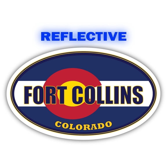 Fort Collins City Colorado State Flag | CO Flag Larimer County Oval State Colors Reflective Sticker Car Decal 3x5 inches