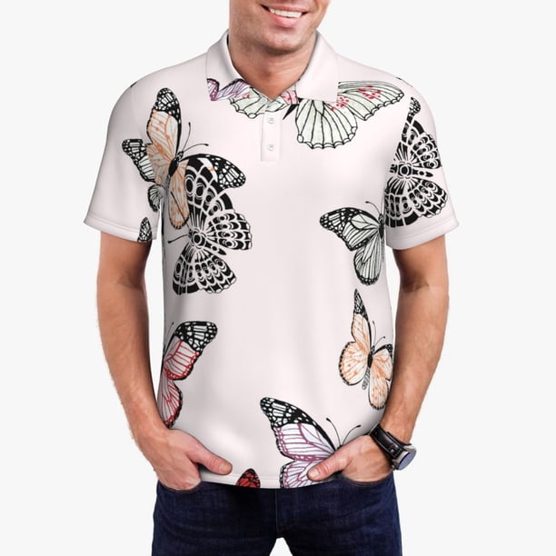 Fotbe Beautiful Butterfly Camiseta Polo de Golf para Hombre con Estampado – Camisa Deportiva Transpirable con Cuello Abotonado-Large