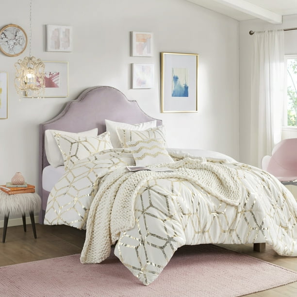 Comfort Spaces 3Piece Geometric Metallic Print Design Comforter Set All Season Bedding Set
