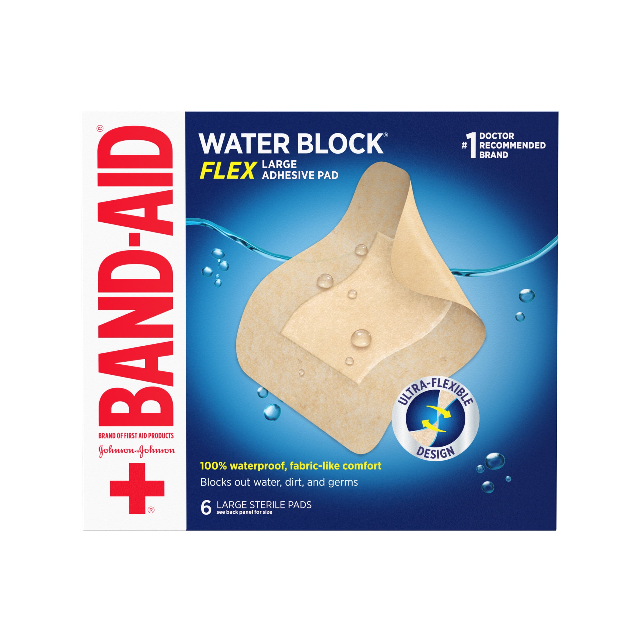 (2 pack) BAND-AID Brand Water Block Flex Waterproof Adhesive Pads, Large, 6 Count