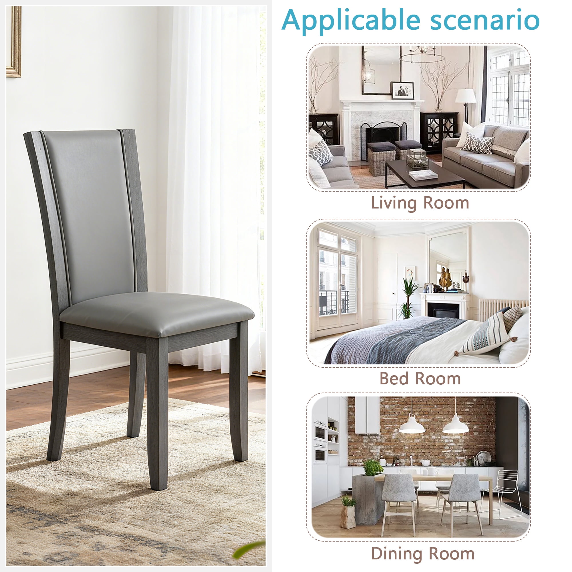 Jopath Set of 4 Wooden Dining Chairs, Kitchen Chair with Padded Seat, Upholstered Side Chair for Dining Room Living Room Kitchen Grey