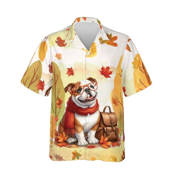 Welcome Fall Bulldog Enjoys School Time Autumn Fall Leaves Hawaiian Shirt Breathable Summer Unisex Merch Dog Lover Gifts Idea - 02013