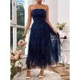 thumbnail image 4 of Women's Solid Color Mesh Panel Strapless Maxi Dress, 4 of 10