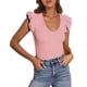 thumbnail image 1 of Remera PRETTYGARDEN Mujer Cuello en V Volados Sin Mangas Rosa Talle S, 1 of 9