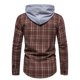 thumbnail image 2 of Camisas De Vestir Para Hombre Manga Corta Camisa de manga larga con cuello encapuchado para hombre, informal, de invierno y primavera, con estampado a cuadros, blusa (Khaki, M), 2 of 7