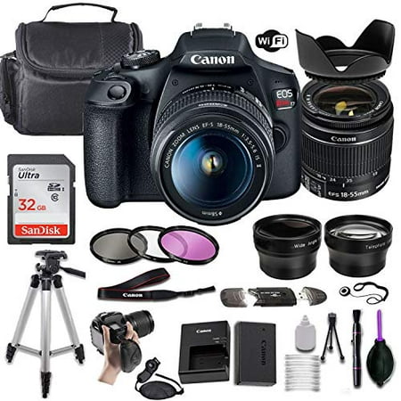Canon EOS Rebel T7 DSLR Camera w/EF-S 18-55mm f/3.5-5.6 is II Lens + Wide-Angle and Telephoto Lenses + Portable Tripod + Memory Card + Deluxe Accessory (Best Portable Dslr Camera)