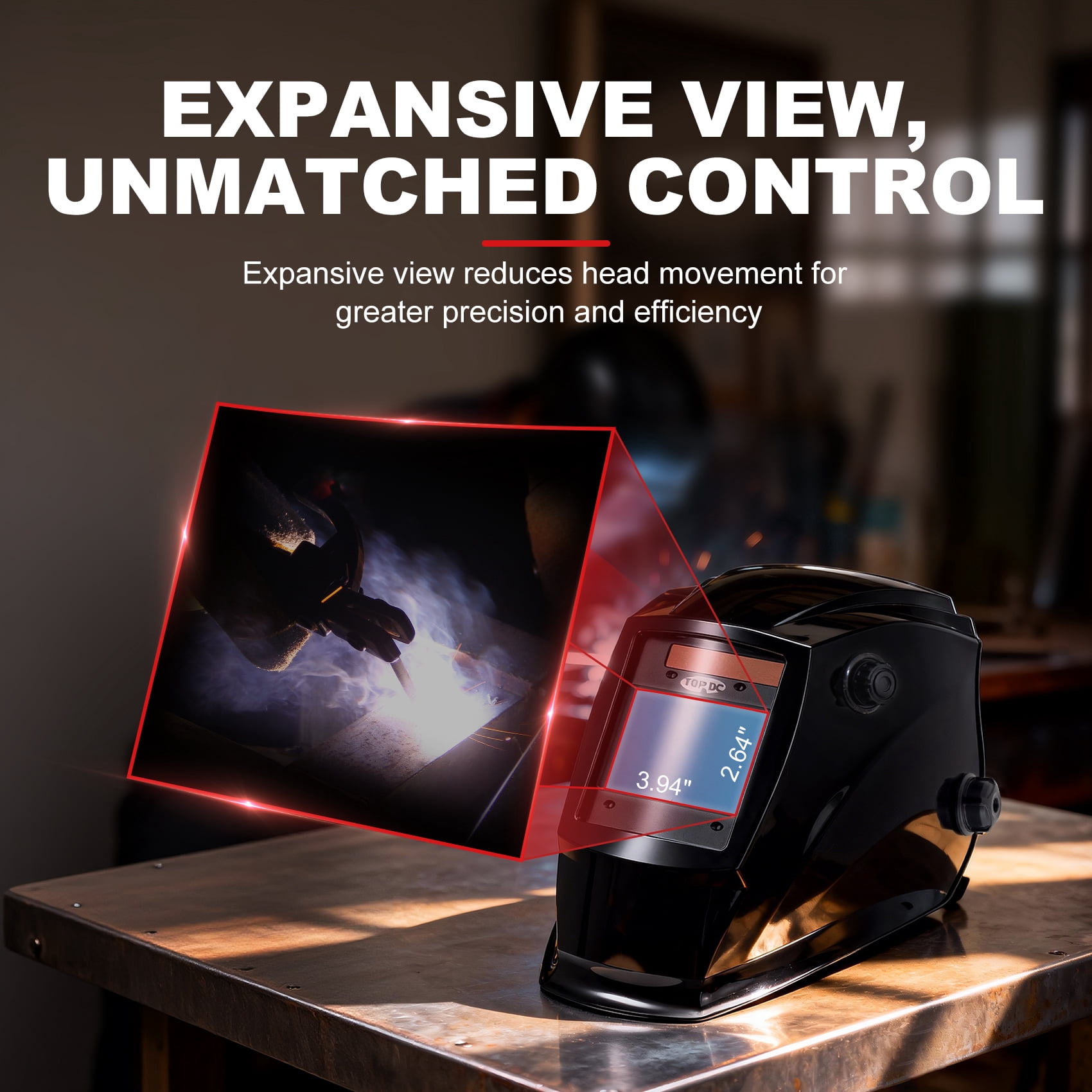 Auto Darkening Welding Helmet, Large 3.94" x 2.64" Viewing Screen, True Color, 4 Arc Sensors, Solar & Battery Powered Weld Hood, DIN 4/5-9/9-13 for MIG TIG ARC