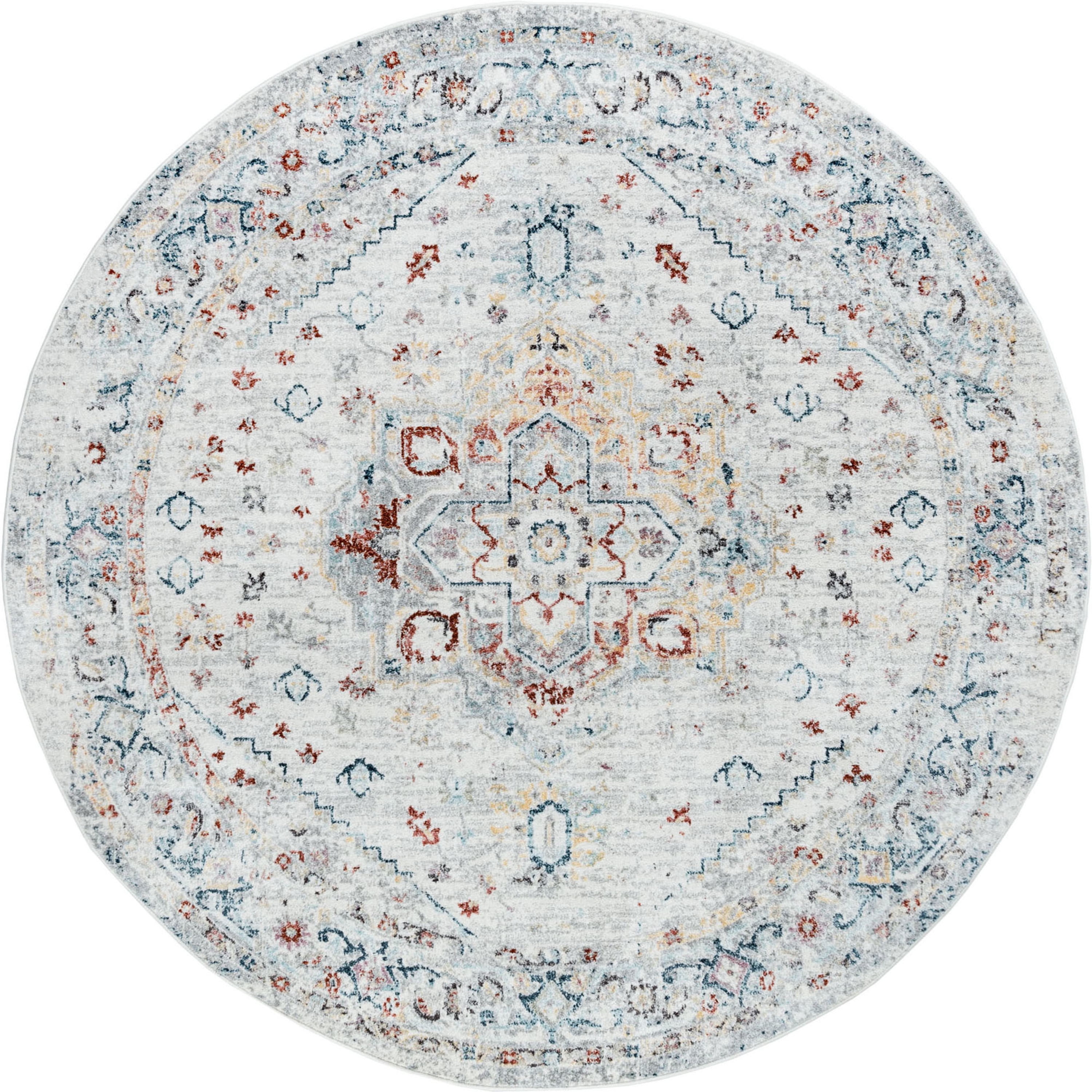 Bliss Rugs Vintage Traditional Oriental Round Rug for Living Room, Dining Room | Cream, 7'10''Round
