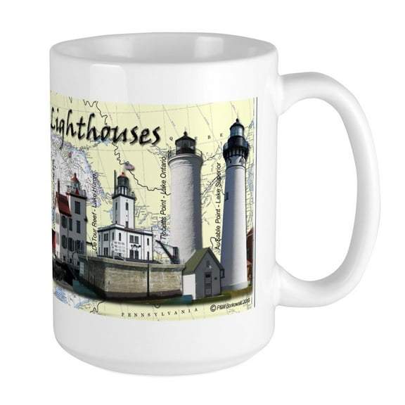 CafePress - Great Lakes Lighthouses Large Mug - 15 oz Ceramic Large Mug