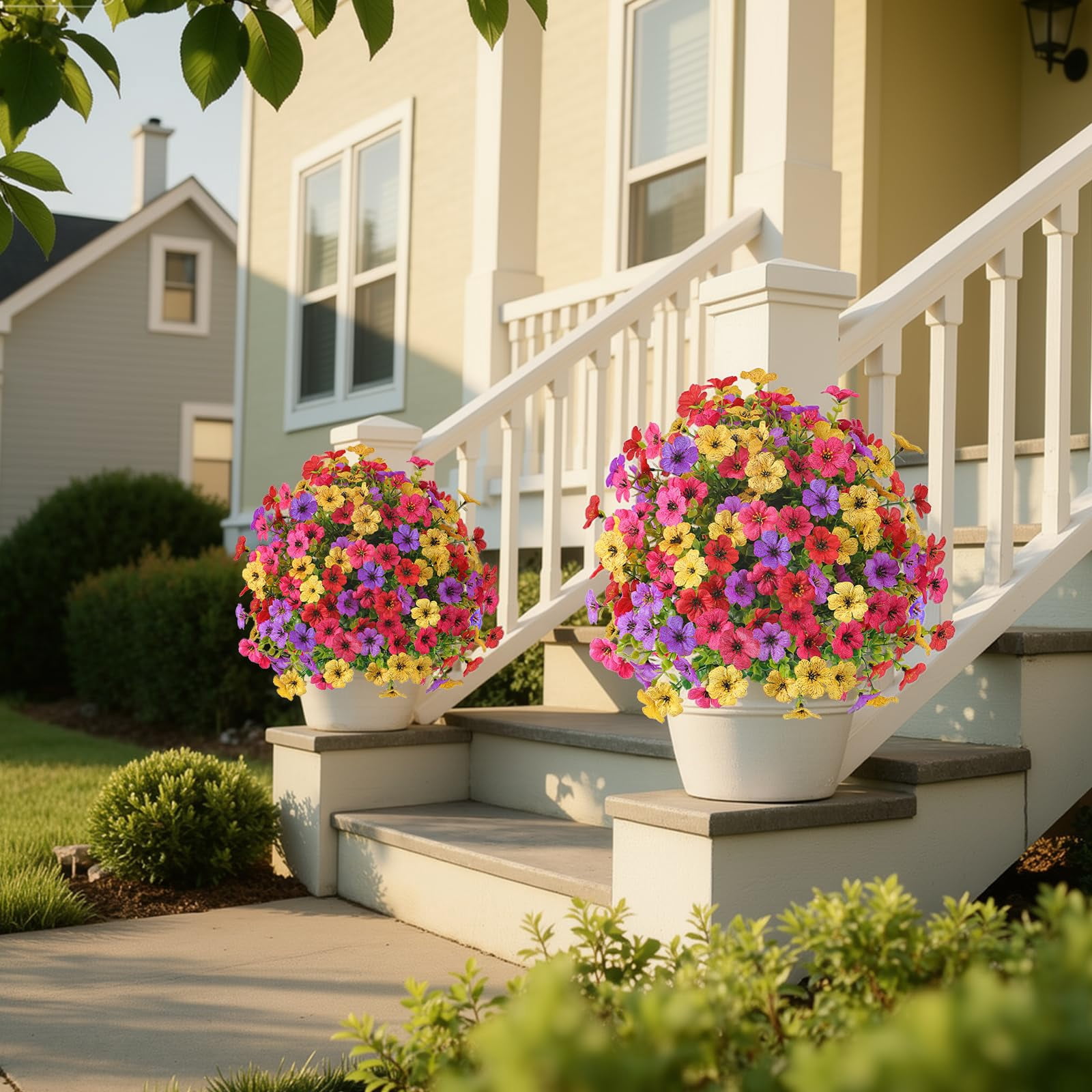 Alupssuc 2 Pcs 20" Artificial Topiary Ball Flowers For Outdoors Planters, Spring Decoration with Spike, UV Resistant Faux Summer Plants