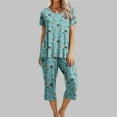 thumbnail image 2 of IROINNID Pajamas Sets for Women Printed Two Pieces Short Sleeve Sleep-shirt and Capri Pants with Pockets Loungewear Pajamas Sets,Dark Blue B, 2 of 8