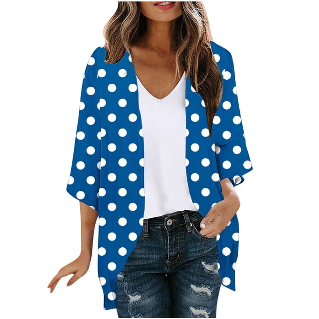Mujeres de Manga Larga Tops Casual Impreso Suelto Cubrir Blusa de Cardigan Primavera Verano