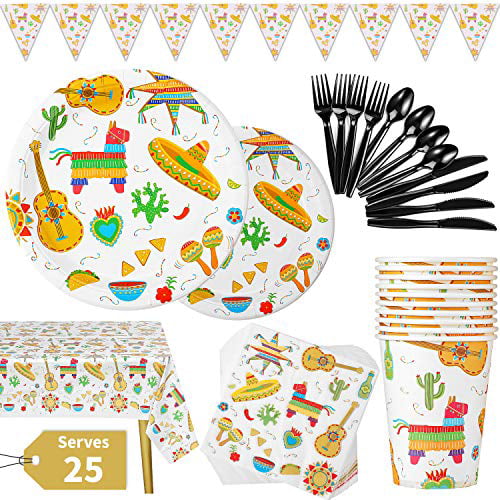 Forks Plates Tablecloth Napkins and Knives Serves 25 Cups 177 Piece Farm Animal Party Supplies Set Including Banner Spoon