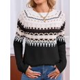 thumbnail image 6 of Women FairIsle Sweater Casual Vintage Crew Neck Knitted Sweater Cute Graphic Fall Fashion Pullover Jumper Tops Black XL, 6 of 10