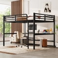 thumbnail image 2 of Queen Size Metal Loft Bed with Desk, Power Outlet and LED Light, Heavy Duty Loft Bed Frame with Ladder and Safety Guardrail, Noise Reduced, No Box Spring Needed, Black, 2 of 9