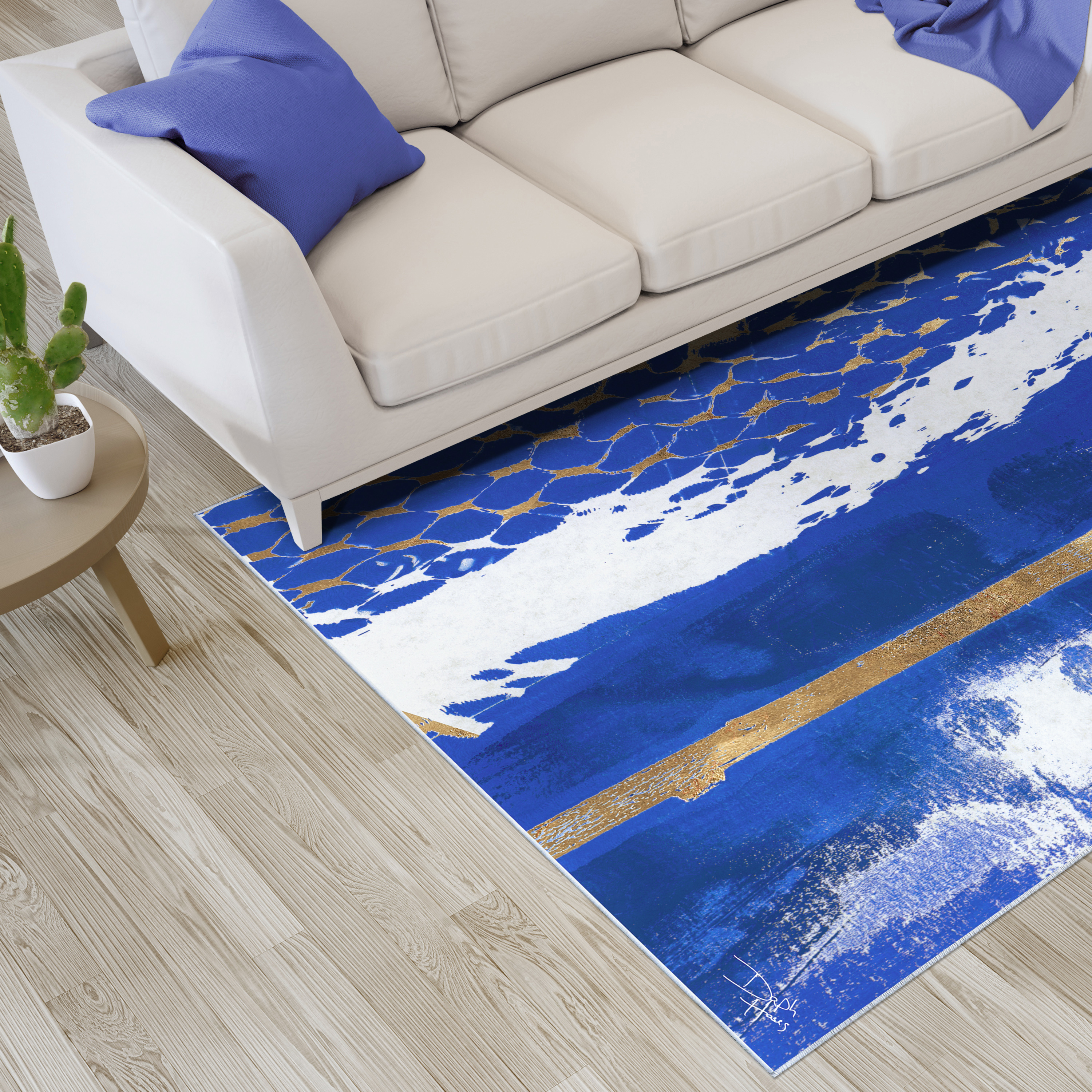 Fisherman’s Wharf I Washable Blue Art Area Rug size 5'x8'