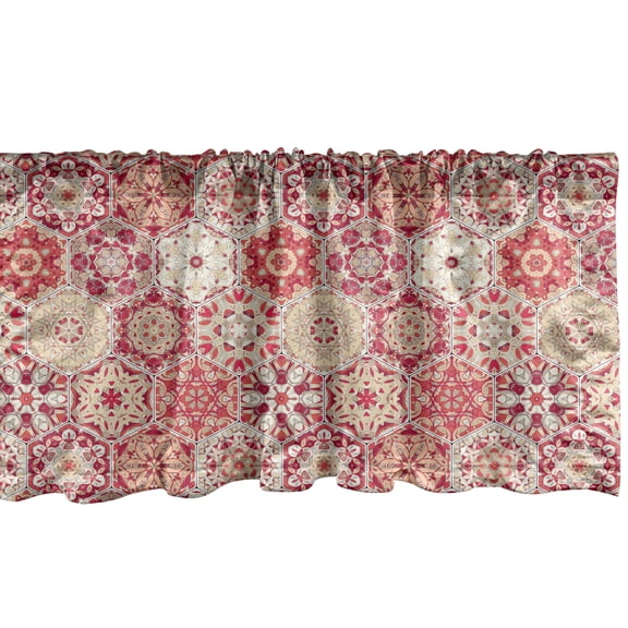 Ambesonne Ethnic Valance Pack of 2, Hexagonal Moroccan Boho Art, 54"X18", Ruby Peach and Beige