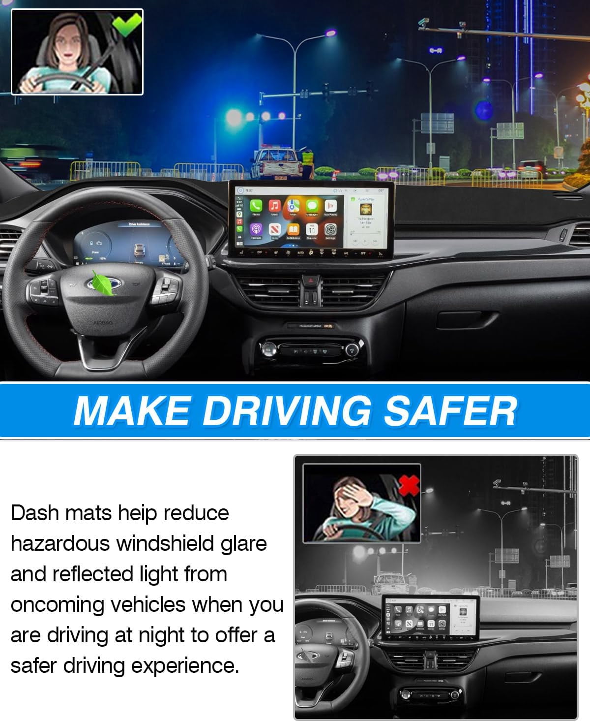 Canvcle Dashboard Cover Custom Fit for Ford Escape 2020-2025 (Without HUD) Accessories Dash Cover Mat Pad Non-Slip Pad Carpet Anti-Glare