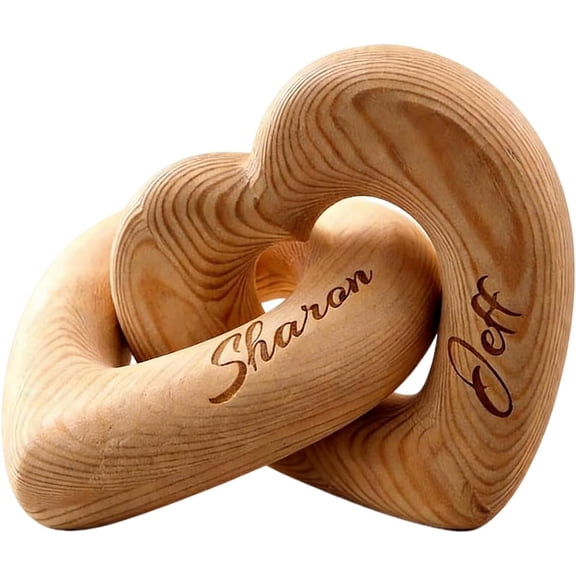 Personalized Romantic Interlocking Wood Hearts - Custom Couple Names Valentine's Anniversary Wedding Gift - Handcrafted Home Decor