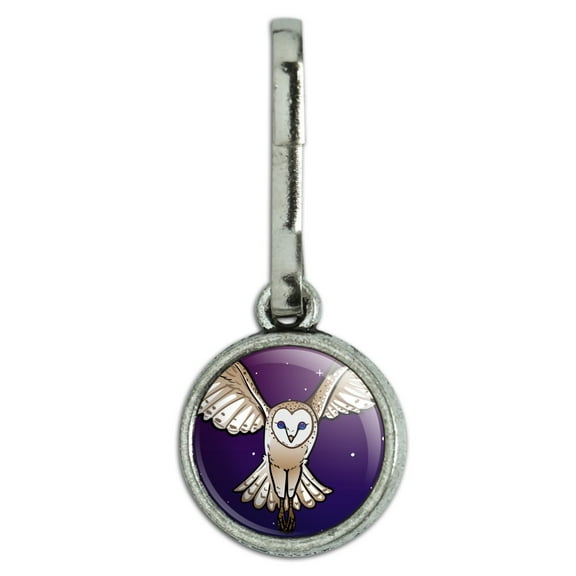 Barn Owl Flying in Night Sky Antiqued Charm Clothes Purse Suitcase Backpack Zipper Pull Aid