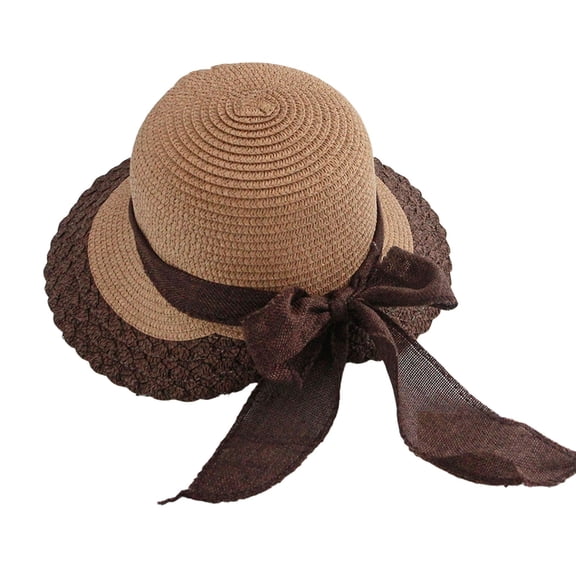 Womens Straw Sun Hat UV Protection Floppy Wide Brim Summer Beach Cap Floral Ribbon Lace Edge Detailing