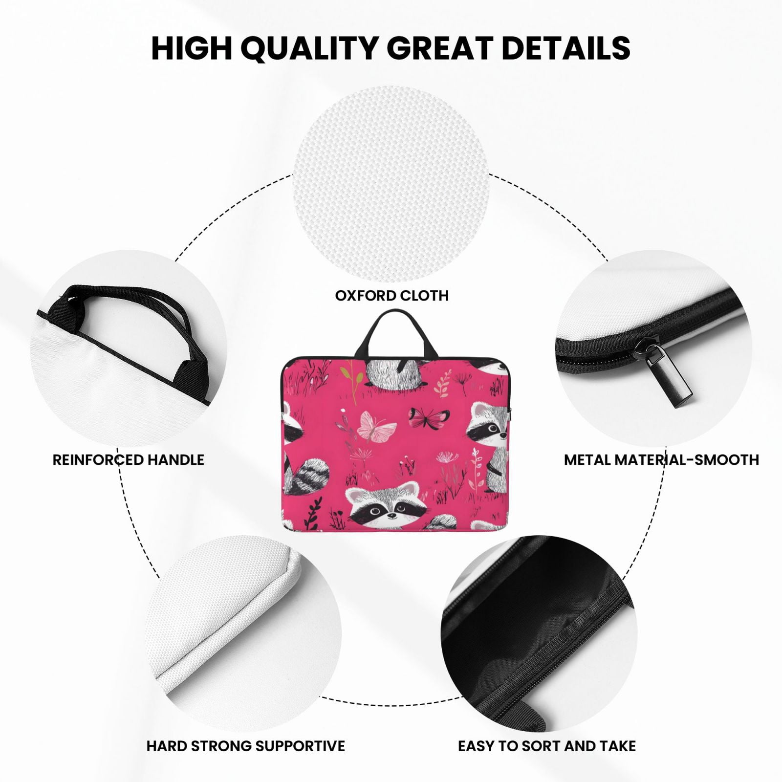 Laptop Sleeve Bag For Women Men 14inch Waterproof Durable Protective Computer Carrying Cover Handle Laptop Case Bag Chic Raccoon