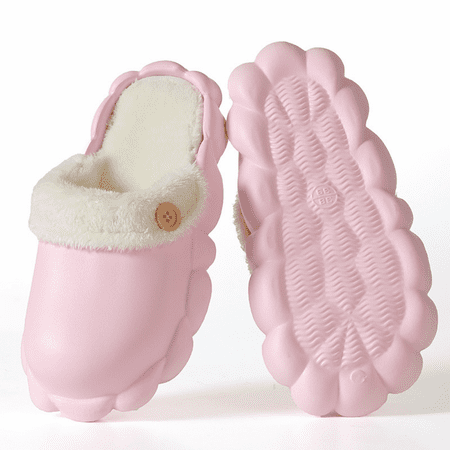 

Rush Waterproof Slippers Women Fur Lined Clogs Winter Garden Shoes Warm House Slippers Indoor Outdoor（6.5-7） S1902