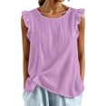 thumbnail image 4 of Bmisegm Womens Tank Tops Casual Comfortable Ruffle Sleeveless Round Neck Relaxed Fit Lightweight Breathable Basic Vest Summer Tops for Women Pink XXXL, 4 of 5