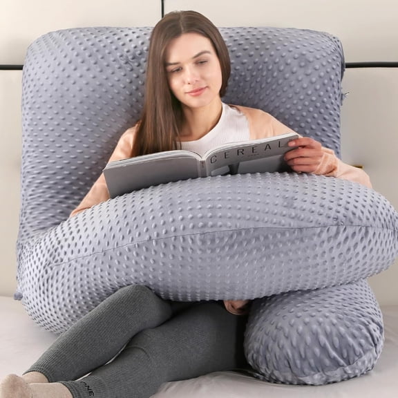 Pregnancy Pillows, U Shaped Full Body Maternity Pillow with Removable Cover, 57 Inch, Black Grey Velvet