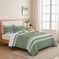 thumbnail image 5 of Twin Quilt Set 68''x86'', Dark Sage Green Lightweight Summer Bedspread Coverlet Set with 2 Pillow Shams, Farmhouse Sage Green White Striped Breathable All Season Quilt Bedding for Dorm/Bedroom, 5 of 9