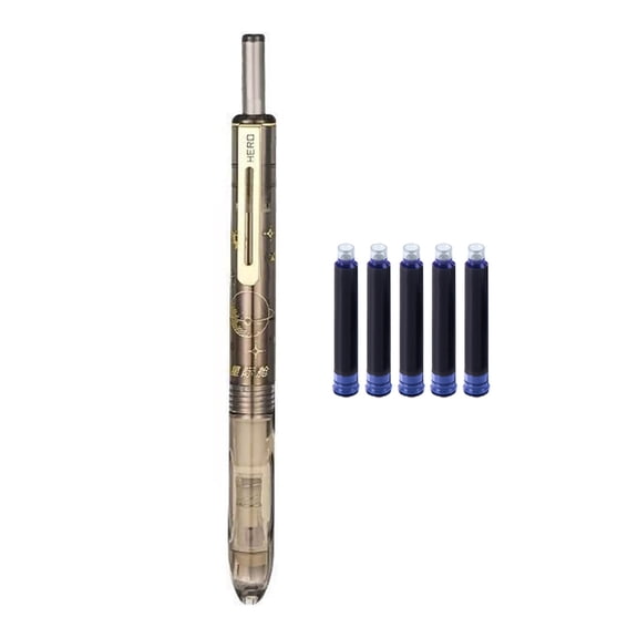 Retractable Fountain Pen with 5 Inks Cartridges 0.38mm Metal Fountain Pen Retractable Inks Pen for Writing Journaling