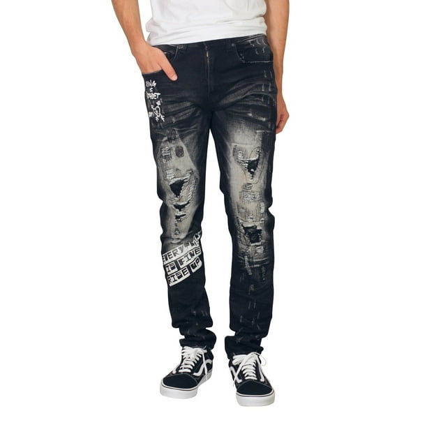 BLEECKER AND MERCER Slim Fit Printed Rip and Tear Jeans - Walmart.com