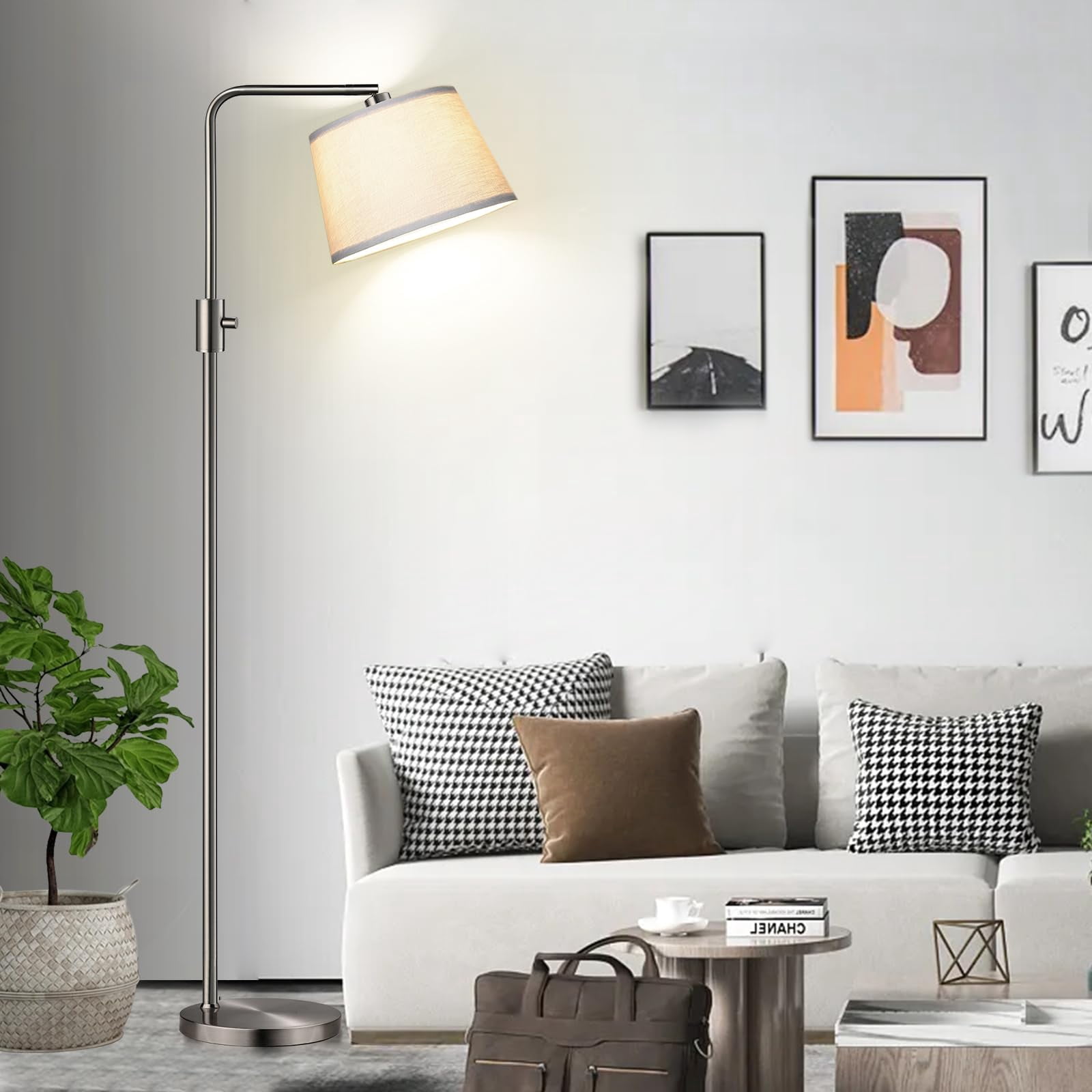 【upgraded】 Dimmable Floor Lamp  1000 Lumens Led Edison Bulb Included Brushed Nickel Arc Lamps For Living Room Modern Standing Tall Bedroom