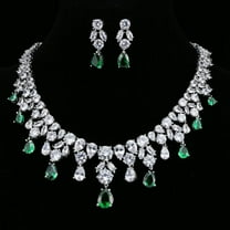 AAA CZ Luxury Emerald Green Bridal Wedding Elegant Women Necklace and Earrings Stunning Jewelry Set