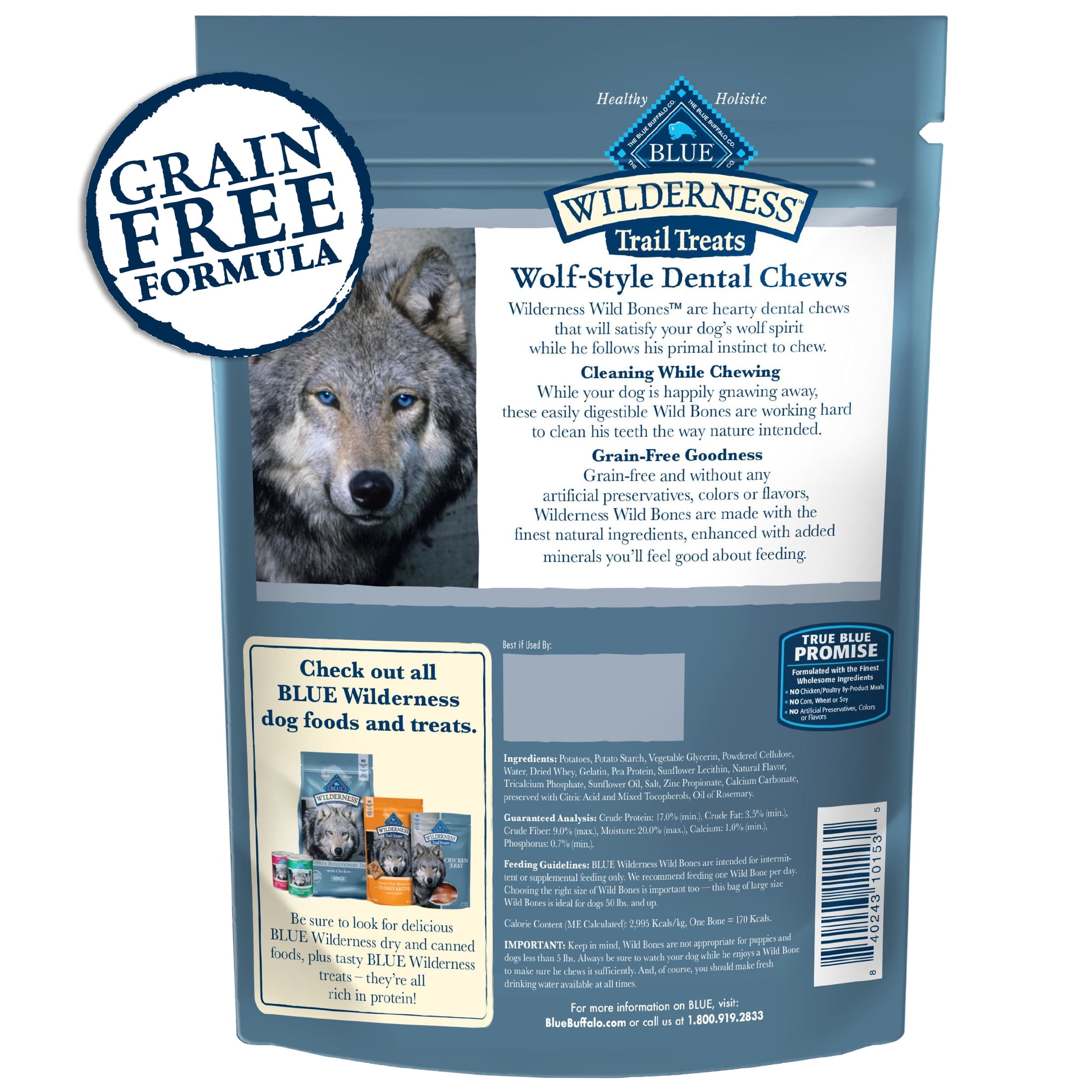 Blue Buffalo Wilderness Trail Treats Wild Bones, Large Dental Chews For Large Dogs, 10-oz.