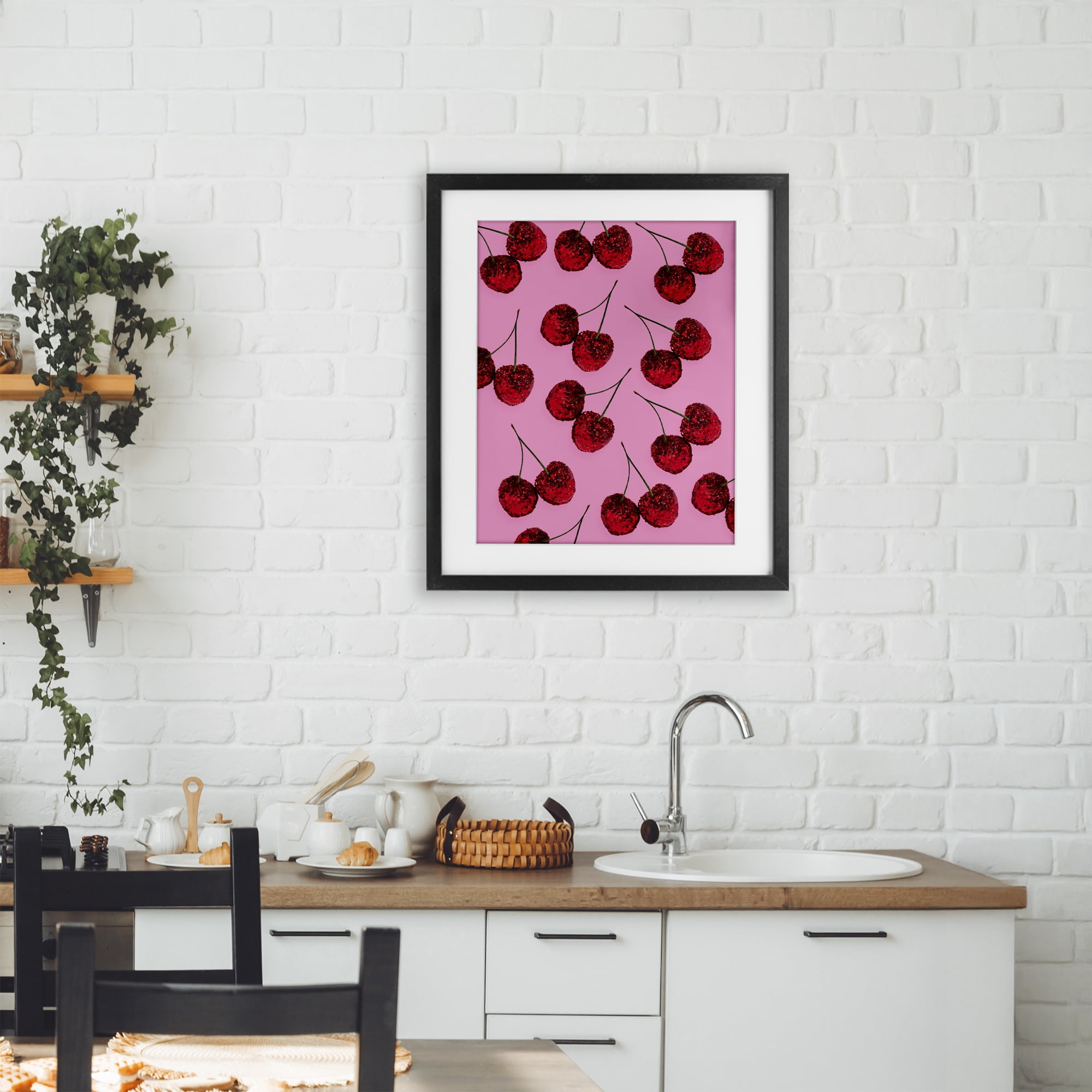 Stupell Industries Glitter Glam Cherries Pattern Black Framed Print Under Glass, design by LISH Creative