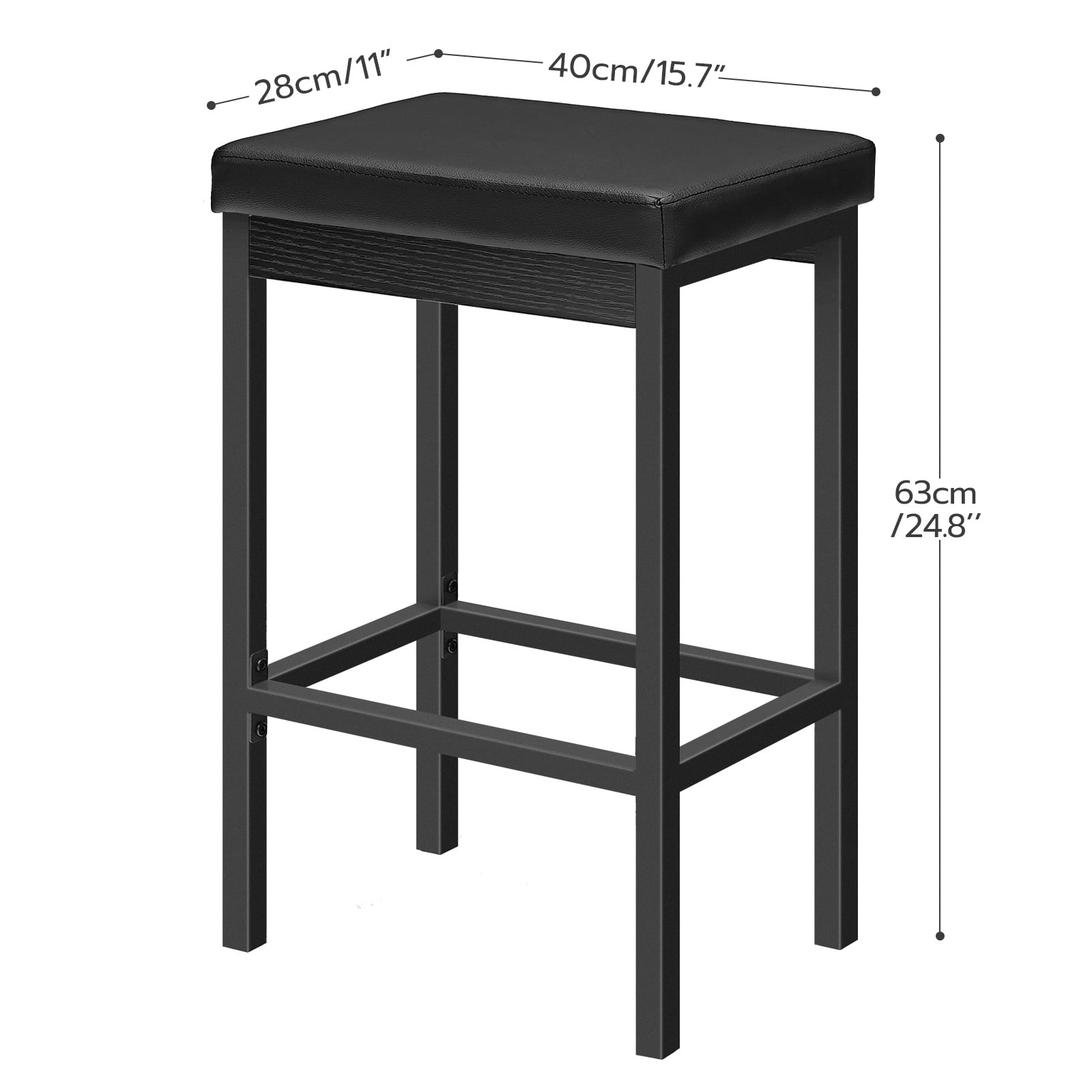 HOOBRO Adult Backless 24.8-Inch Height and 2 Inch Thick Upholstery Bar Stools - Set of 2, Black