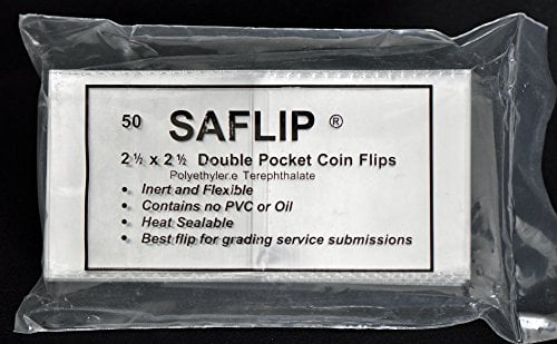 2.5x2.5 Coin Flips Saflip Double Pocket Clear Holders 2 Pack Deal 100 Saflips 