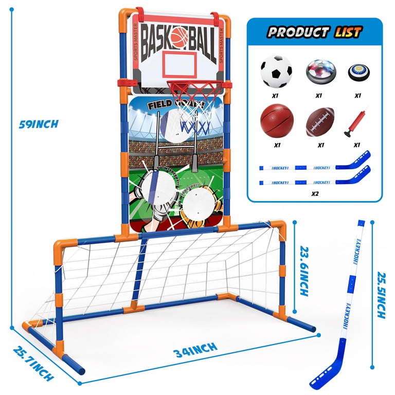 Set Deportivo 3 En 1 Para Niños De 6-12 Años: Hockey, Fútbol Y Baloncesto - Juego Interactivo Indoor/Outdoor Con Portería Ajustable
