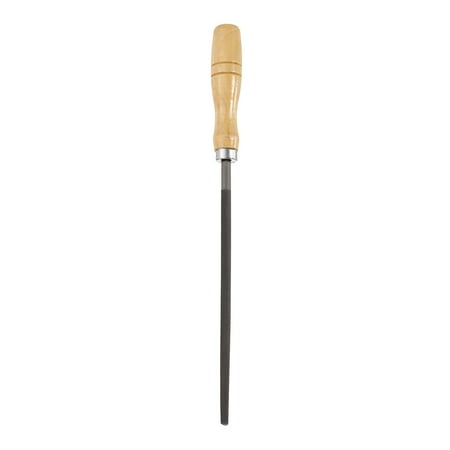 8" Round Fine Cut File Fine Metal File with Wood Handle, Grey/Yellow