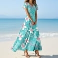 thumbnail image 2 of QIJIE Petite Women Dresses Spring Summer V Neck Casual Floral Holiday Ruffled Short Sleeve Long Dress A-Line Boho Sundress Swing Beach Cocktail Party Dresses Royal Blue XS, 2 of 5