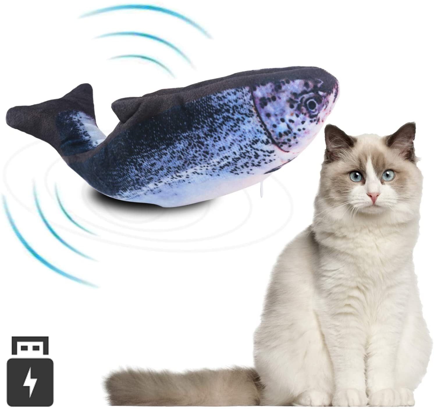 Scratch Interactive Cat Squeak Feather Plush Fish Kitten Training Pet Chew Toys 