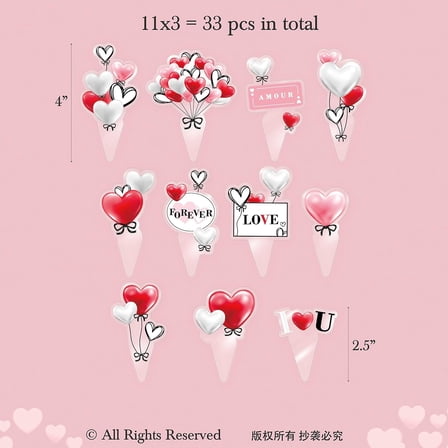 Love Heart Cupcake Toppers, by Cheerland (33 Count)