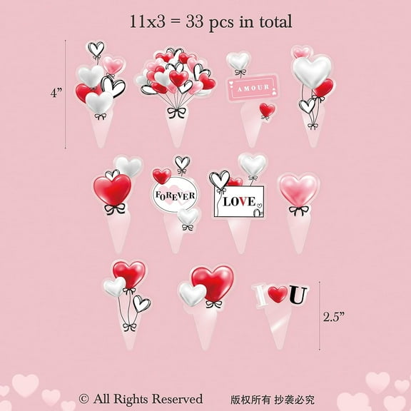 Love Heart Cupcake Toppers, by Cheerland (33 Count)