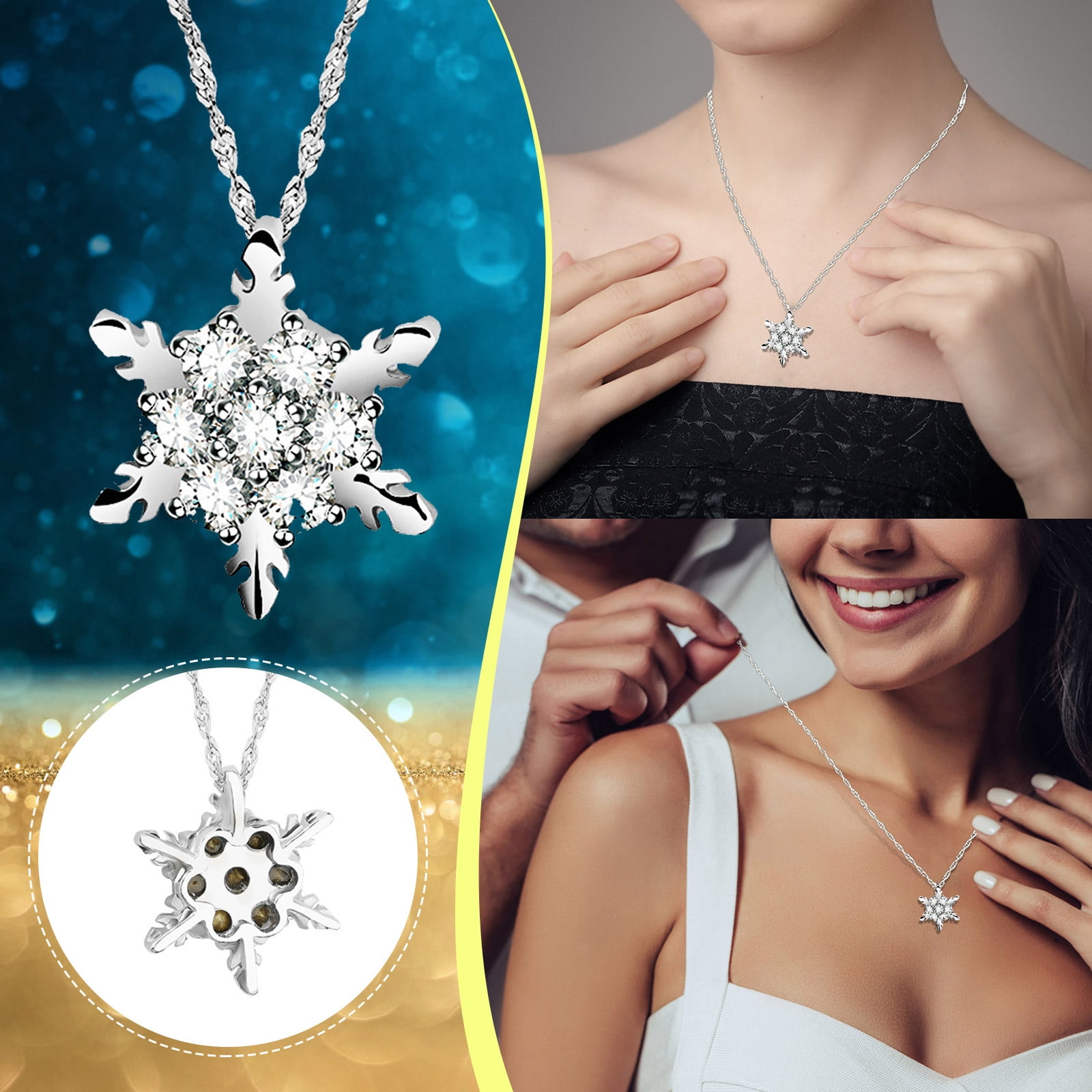 SIfdSeng Collier Flocon de Neige en Diamant Complet Cadeau de Noël
