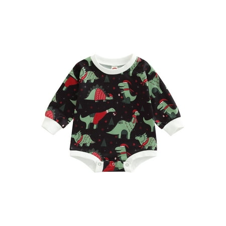 

Canrulo Newborn Infant Baby Girl Boy Christmas Outfit Xmas Tree Dinosaur Sweater Long Sleeve Sweatshirt Romper Clothes Black 12-18 Months