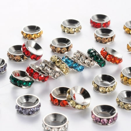 Hole Rhinestone (Brass Rhinestone Spacer Beads, Rondelle, Mixed, Nickel Color, about 10mm in diameter, 4mm thick, hole:)