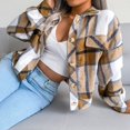 thumbnail image 4 of Women Autumn Plaid Lapel Collar Crop Top Lantern Sleeve Casual Fashion Jacket, 4 of 8