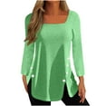 thumbnail image 1 of Timegard Womens Tops Square Neck Button Long Sleeve Solid Color Blouses Casual Comfy Loose Tee Tops, 1 of 5